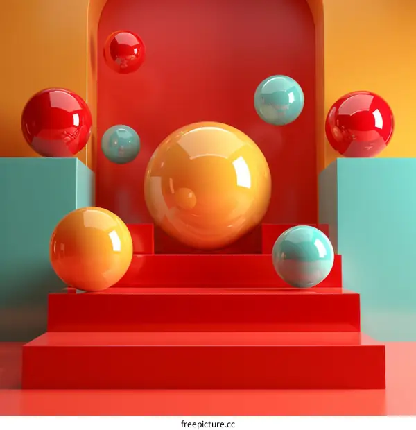 Colorful Geometric Balls on Steps Abstract Background