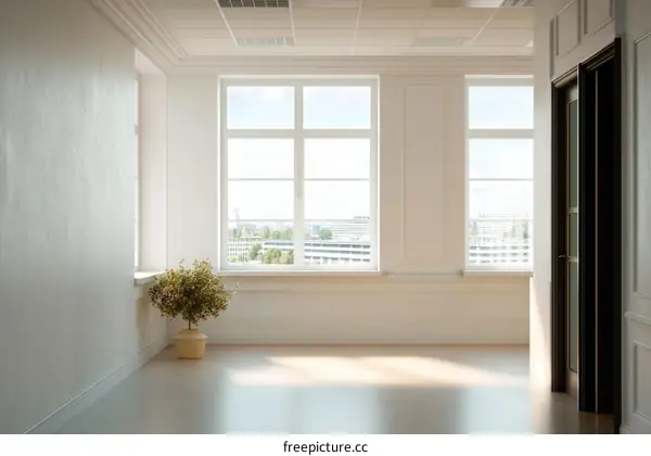 Empty Classic European Style Room with Big Windows