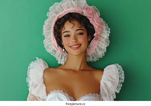 Portrait of a Beautiful Woman in Vintage Dress and Hat