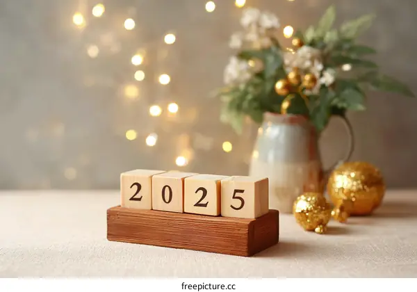 2025 Wooden Block Calendar with Festive Decor