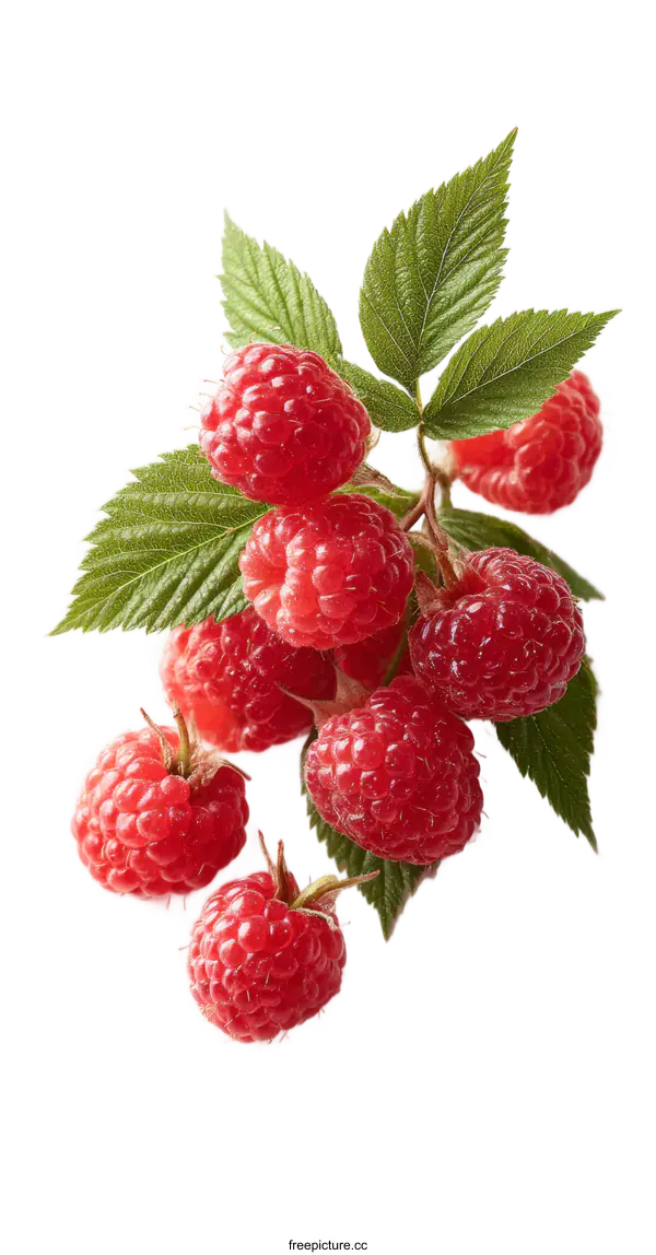 [Transparent Background PNG]Fresh Raspberries on a Stem