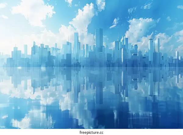 Blue Cityscape with Skyscrapers and Clouds in 4K