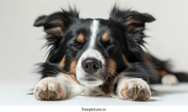 A Border Collie dog is sleeping soundly with its eyes closed.
