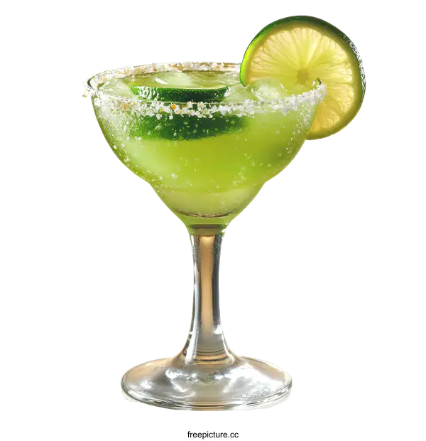 [Transparent Background PNG]Refreshing Green Margarita Cocktail in Glass