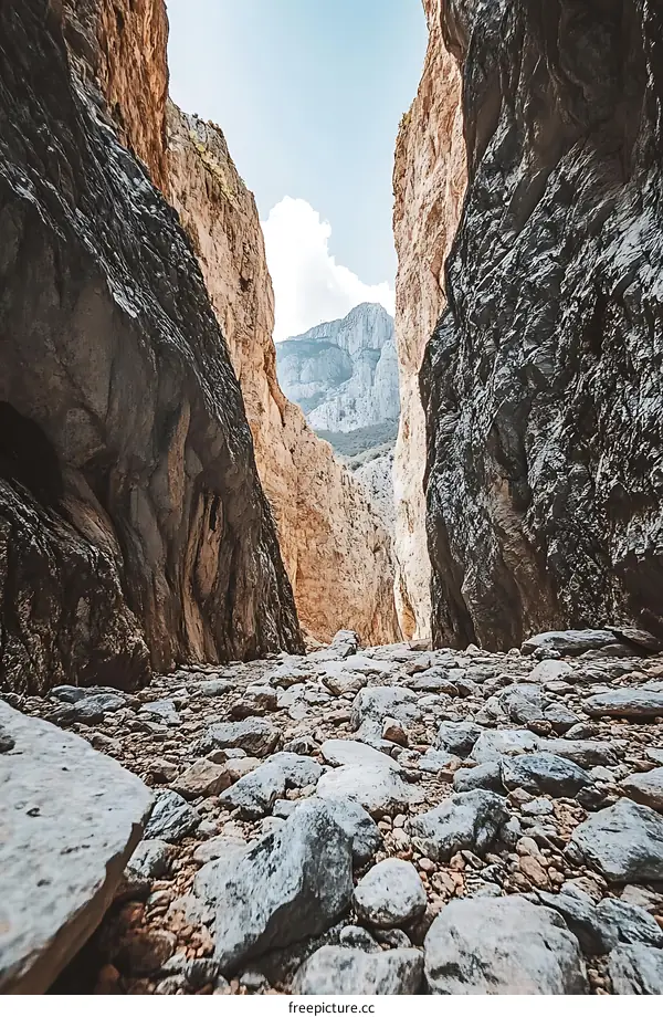 Stone Path Through Narrow Mountain Canyon