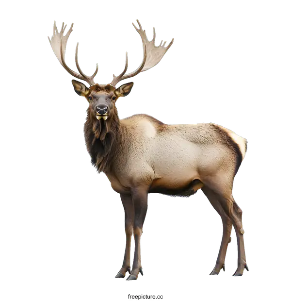 [Transparent Background PNG]Large Antlers Elk Standing on White Background