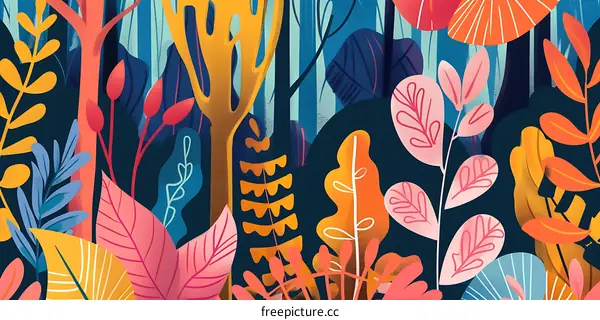 Colorful Abstract Jungle Leaves Pattern