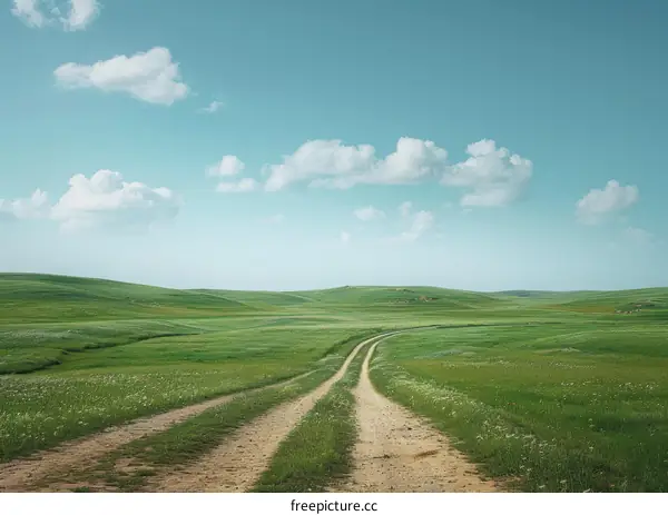 dirt road through a lush green grassy hill