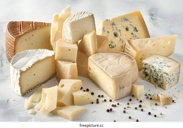 Assortment Of Different Types Of Cheese On A White Surface