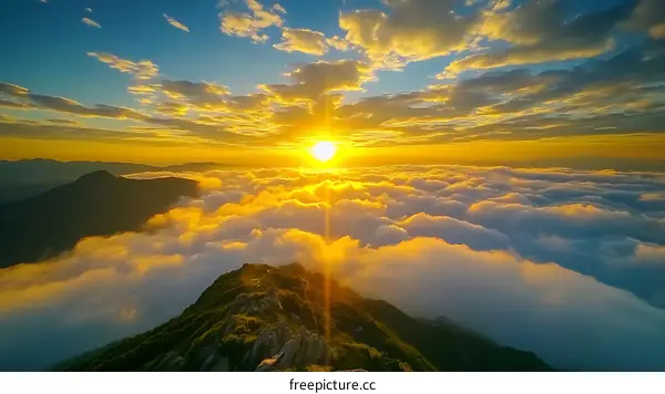 Golden Sunrise Above the Clouds Mountaintop View