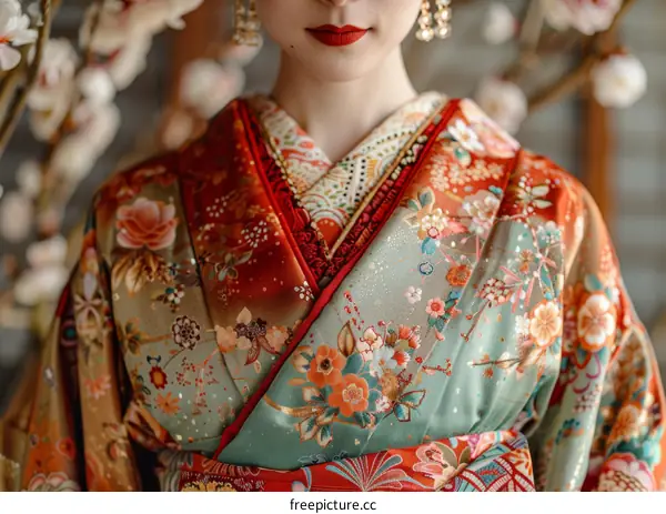 Close up of a woman wearing a kimono
