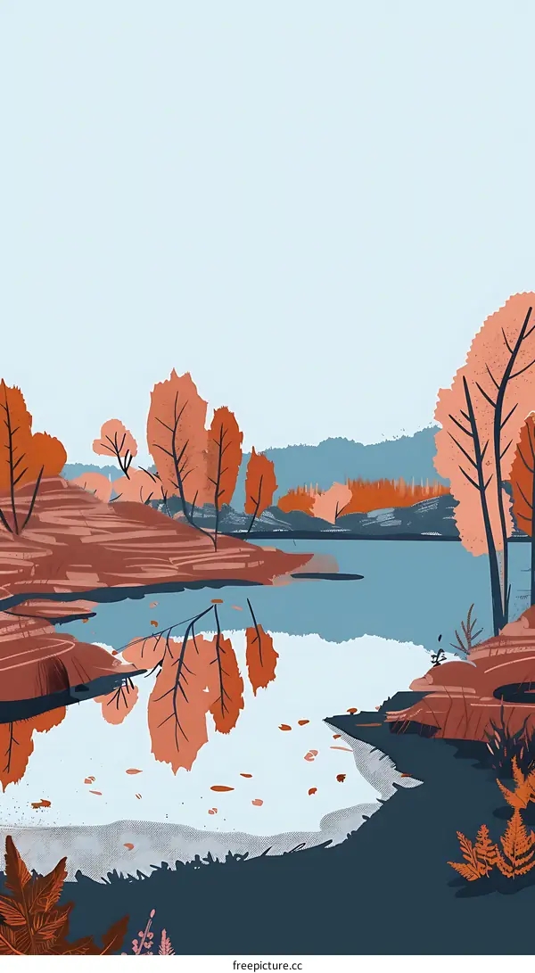 Autumn Landscape with Lake and Trees