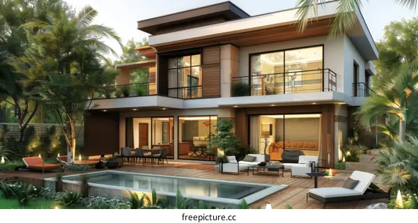Modern Villa with Swimming Pool and Garden Design