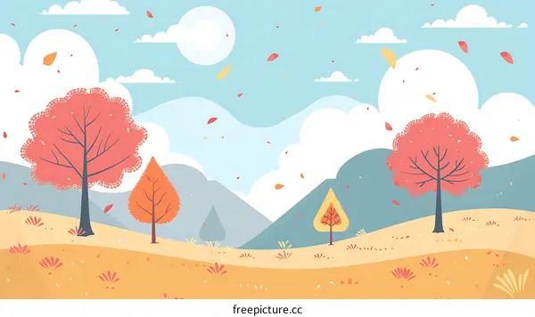 Autumn Landscape Illustration With Trees and Falling Leaves