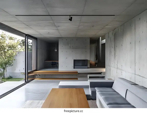 Minimalist Concrete Living Room with Modern Furniture