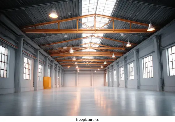 Spacious Industrial Warehouse Interior with High Ceilings
