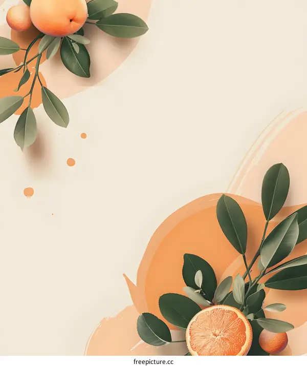 Orange Fruit Minimalist Illustration With Leaves And Abstract Shapes