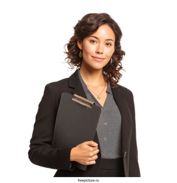 [Transparent Background PNG]Professional Business Woman Holding Clipboard