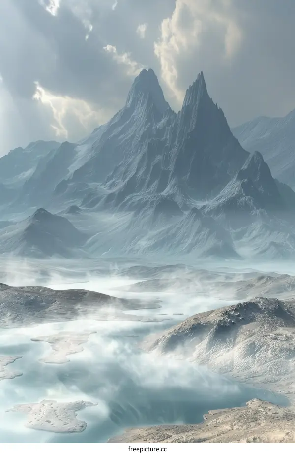 Majestic Mountain Range in a Misty Landscape