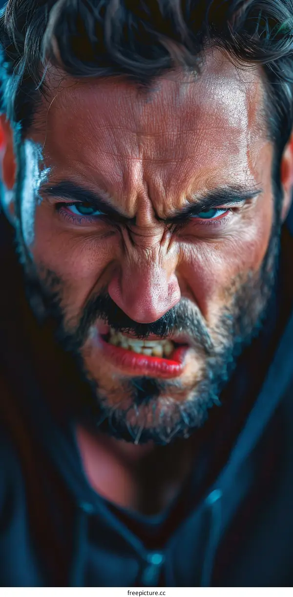 Close Up Angry Man Portrait