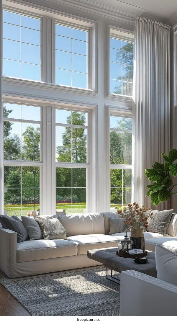 Bright and airy living room with large windows