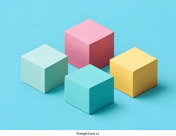 Abstract Colorful Cubes on Blue Background