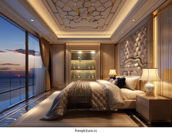 Luxury Elegant Bedroom with Ocean View Illustration