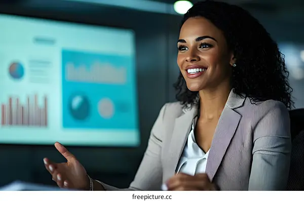 Smiling African American Businesswoman in Meeting