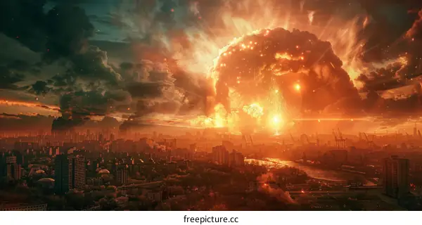 A large mushroom cloud over a city