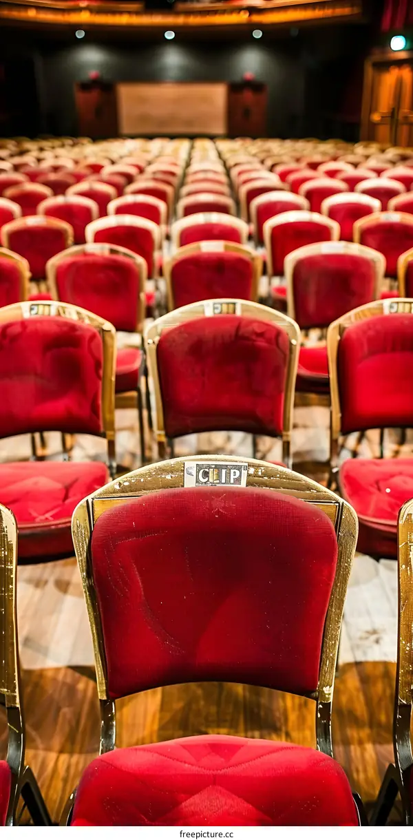Red Chairs in Empty Theater Auditorium