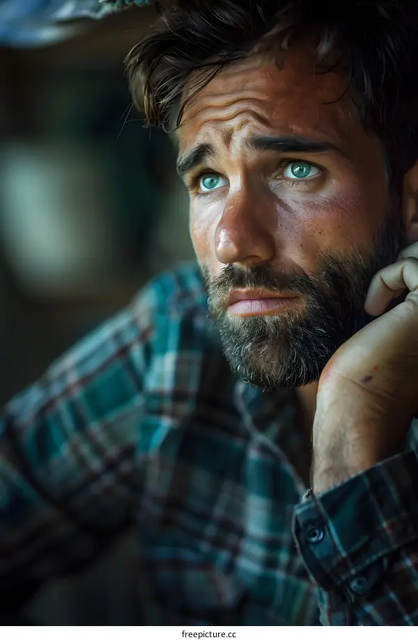 Portrait of a man with blue eyes and a beard