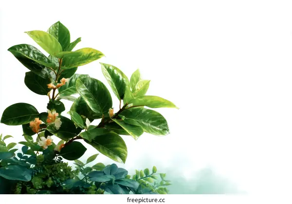 Fresh Green Leaves and Blossoms in Close-up