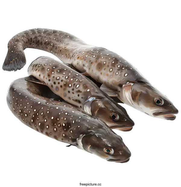 [Transparent Background PNG]Three Raw Spotted Fishes on White Background