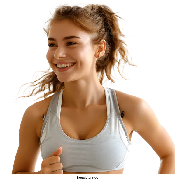 [Transparent Background PNG]Young sporty woman running on white background