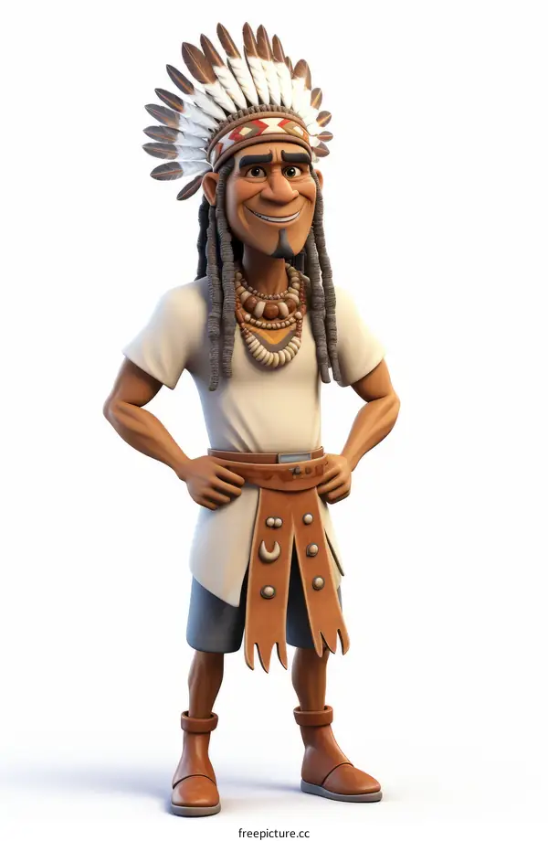 Native American man wearing a traditional headdress and clothing