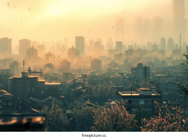 Smoggy Cityscape at Dawn