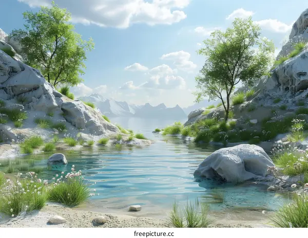 Tranquil Mountain and Lake Scenery