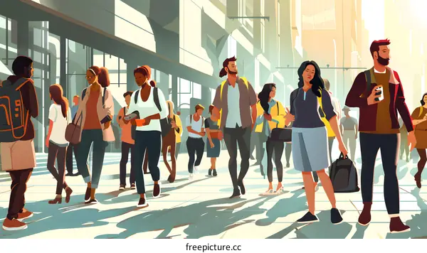 People Walking in City Street Illustration