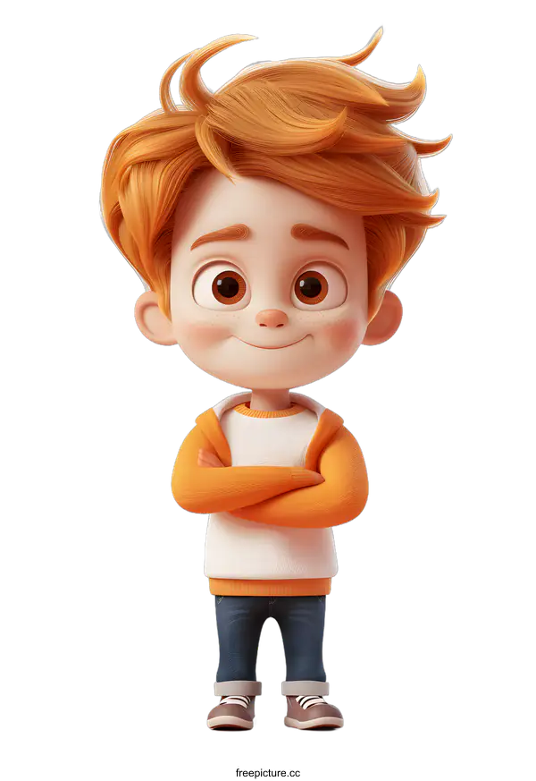 [Transparent Background PNG]Cute Cartoon Boy with Orange Hair and Orange Sweater
