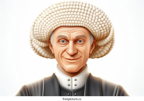 An illustration of an 18th century man wearing a powdered wig