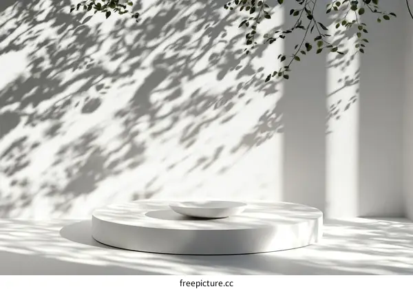 White Minimalist Product Display with Sunlight and Shadows