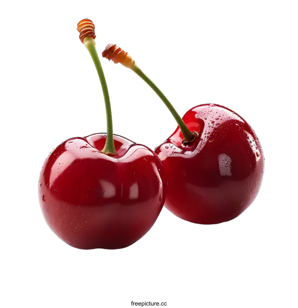 [Transparent Background PNG]Two Fresh Cherries on White Background