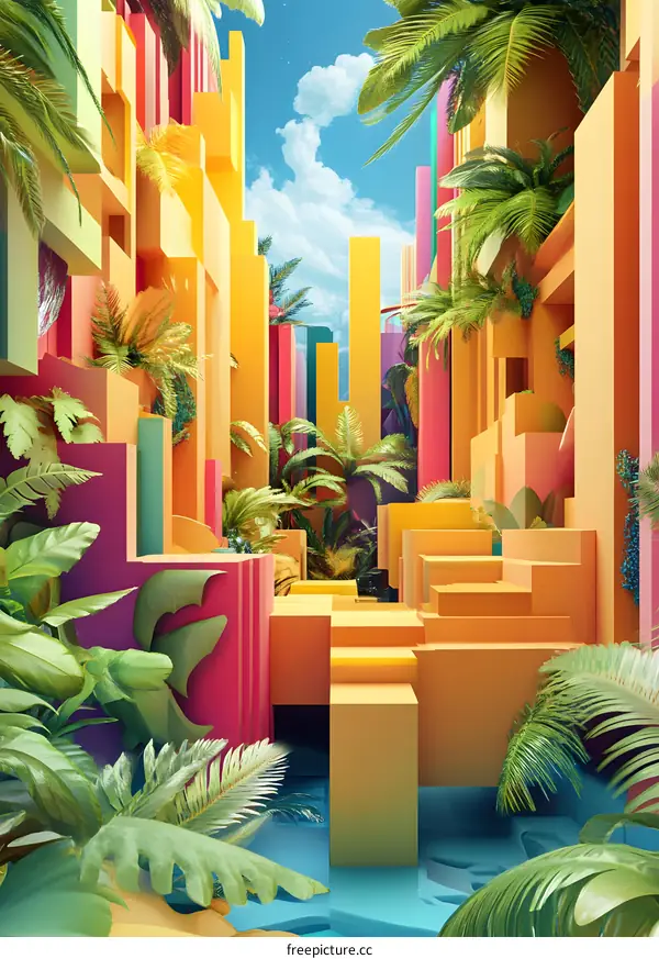 Colorful Abstract Geometric  Jungle Art Illustration