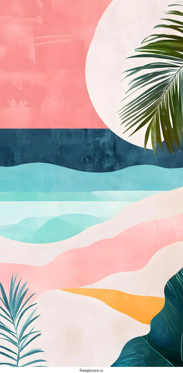 Abstract Tropical Beach Sunset Minimalist Illustration