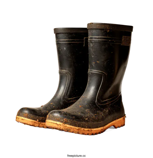 [Transparent Background PNG]Pair of Dirty Work Boots on White Background