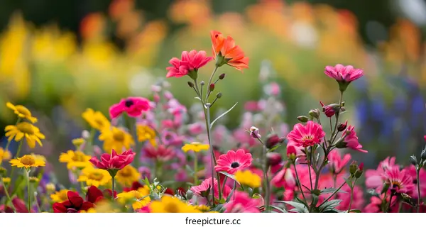 Close Up of Colorful Flowers In A Field