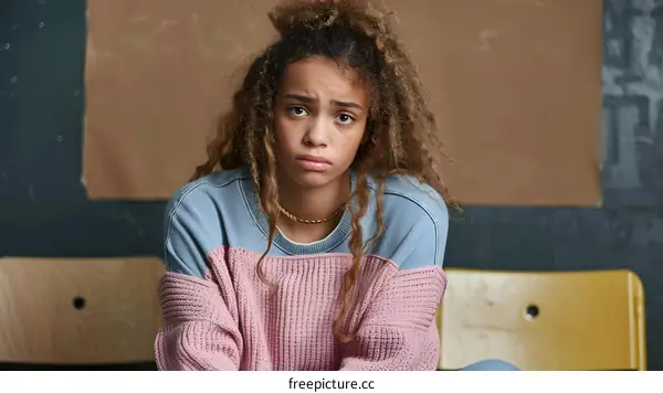 Portrait of a Young African American Woman with Sad Expression