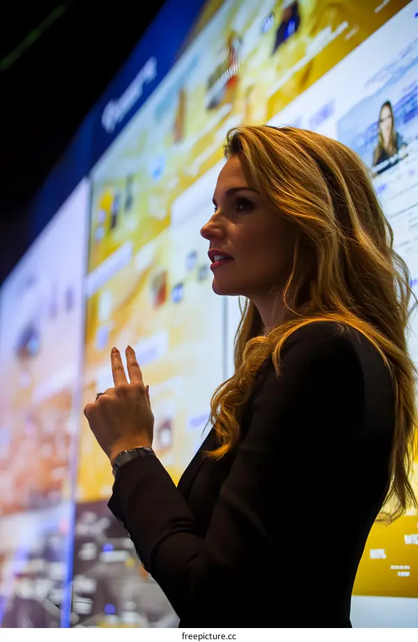 Woman Presenting Business Data On Large Screen