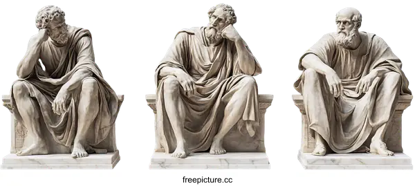 [Transparent Background PNG]Three Classic Sculptures of Philosophers