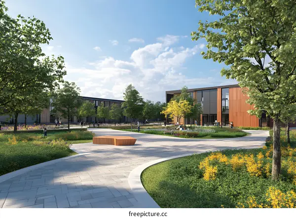 Modern Campus Building Design With Green Landscaping